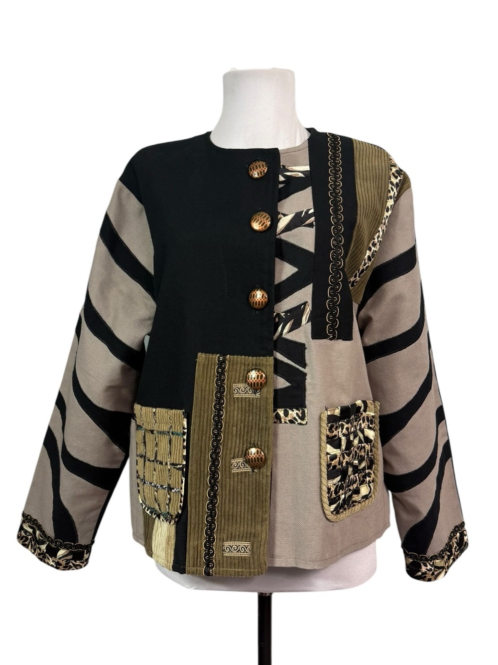 Parsley & Sage Women's Large Blazer Jacket Textured Animal Cotton Black Grey